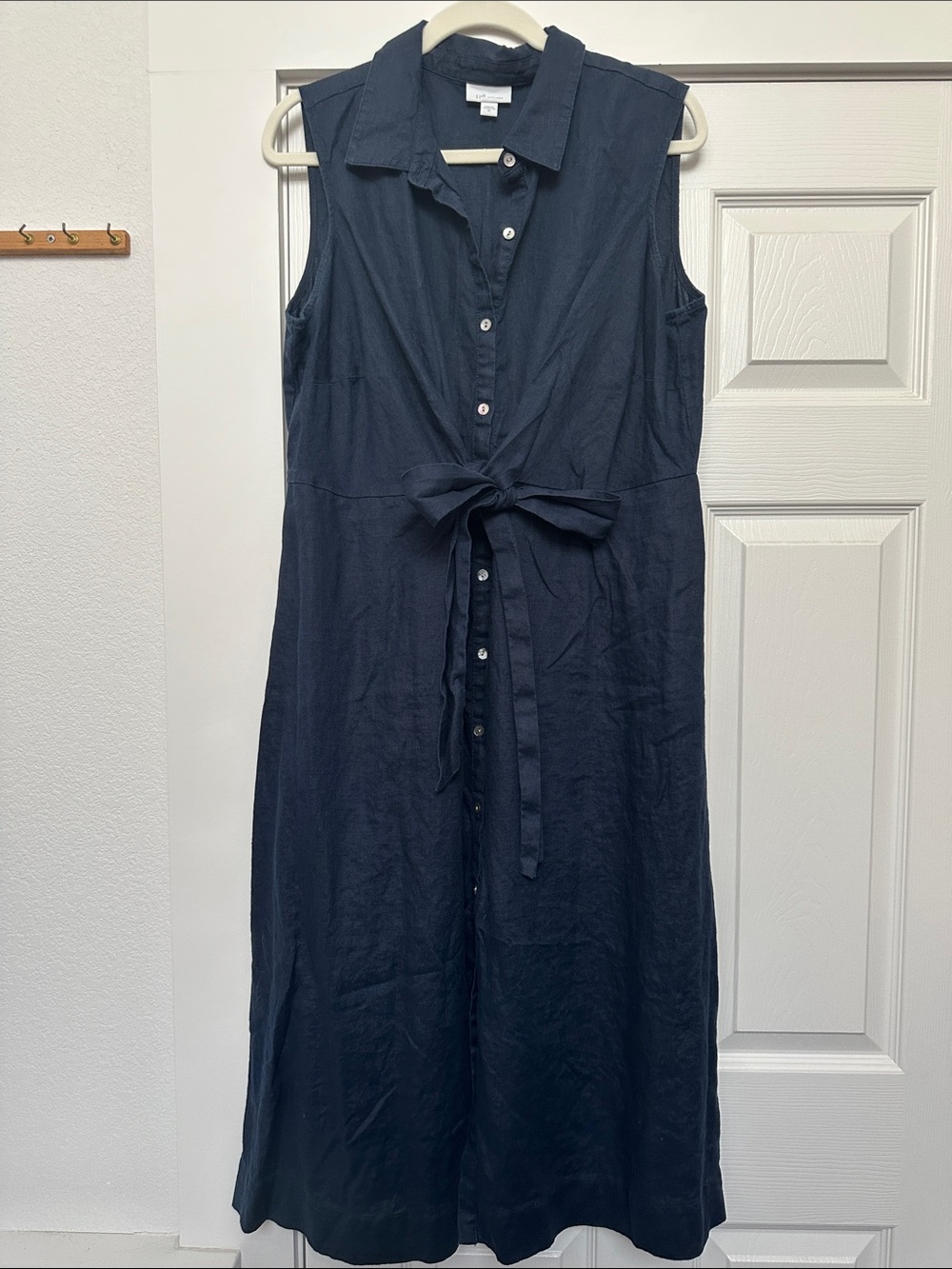 J. Jill Navy Sleeveless Button-Front Tie-Waist Maxi Dress